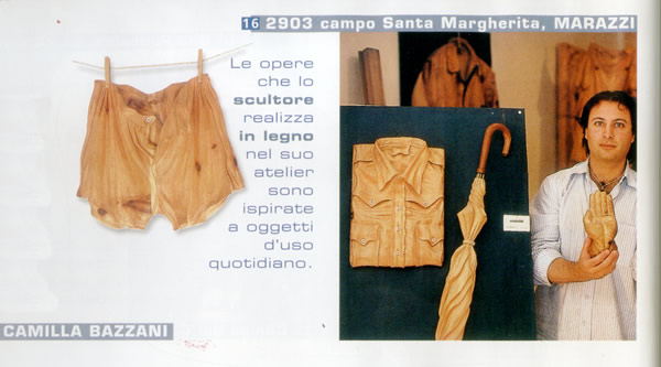 Article about the woodworks of Loris Marazzi, artist and wood sculptor of Modern Art in Venice
